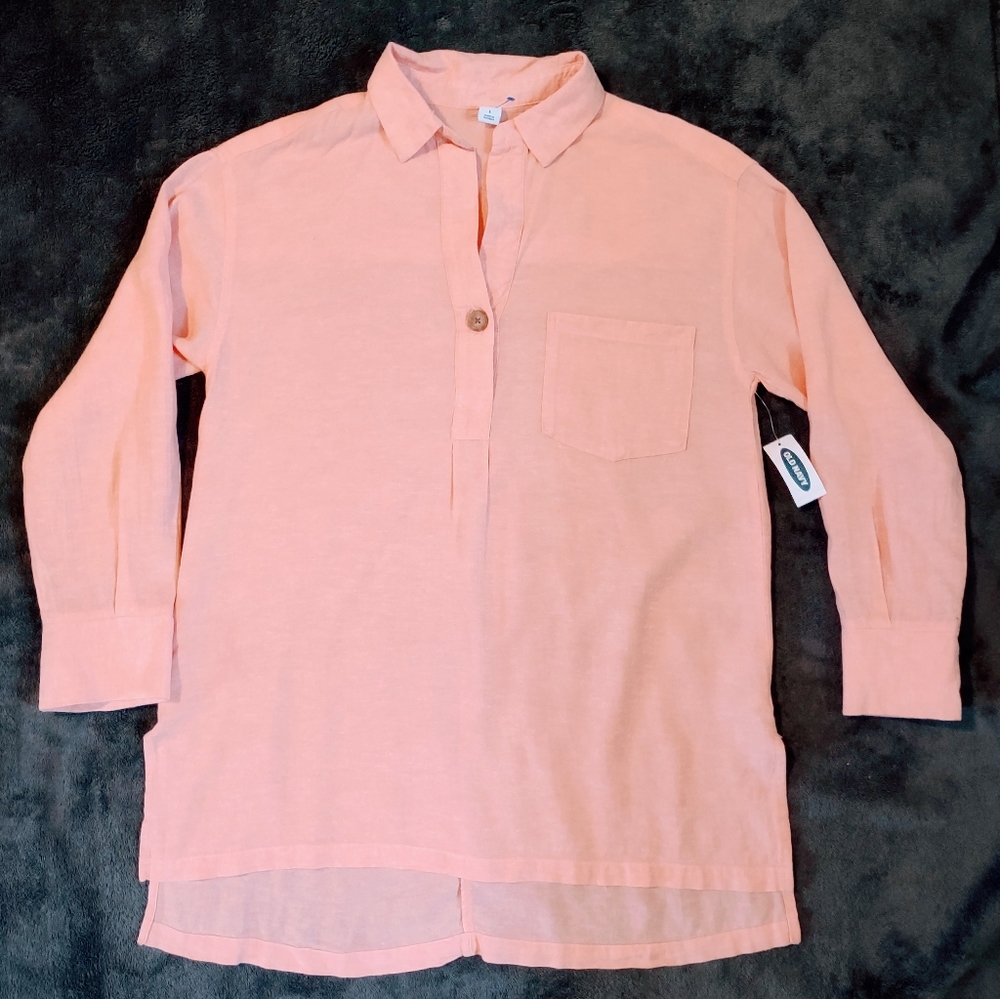 Women's Old Navy linen blend top 3/4 sleeves spring summer beach casual NWT smal